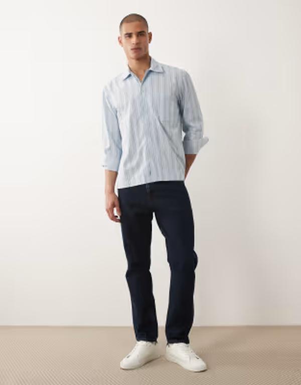 セレクティッド メンズ トップス シャツ Selected long sleeve poplin shirt stripes Cashmere Blue ブルー|ReVida 店