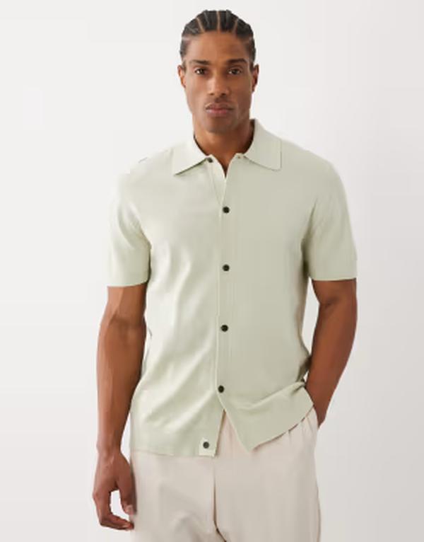 ファーラー メンズ トップス スポーツシャツ 編み物 ロゴタイプ Farah Poplar short sleeve knit logo polo shirt インチ light GREEN 緑であること