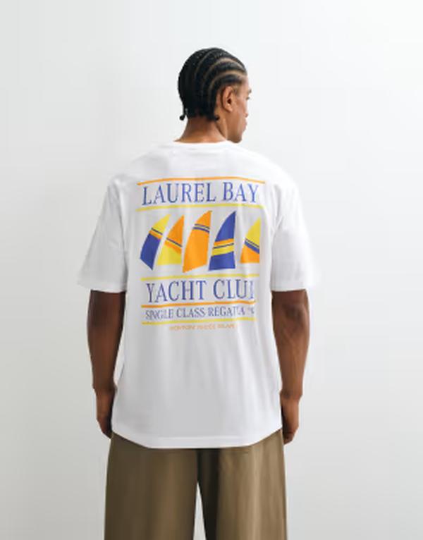 オンリーアンドサンズ メンズ トップス Tシャツ オーバーサイズフィット プリント ONLY & SONS oversized fit-shirt with yacht back print B WHITE LAURBAY ホワイト|ReVida 店
