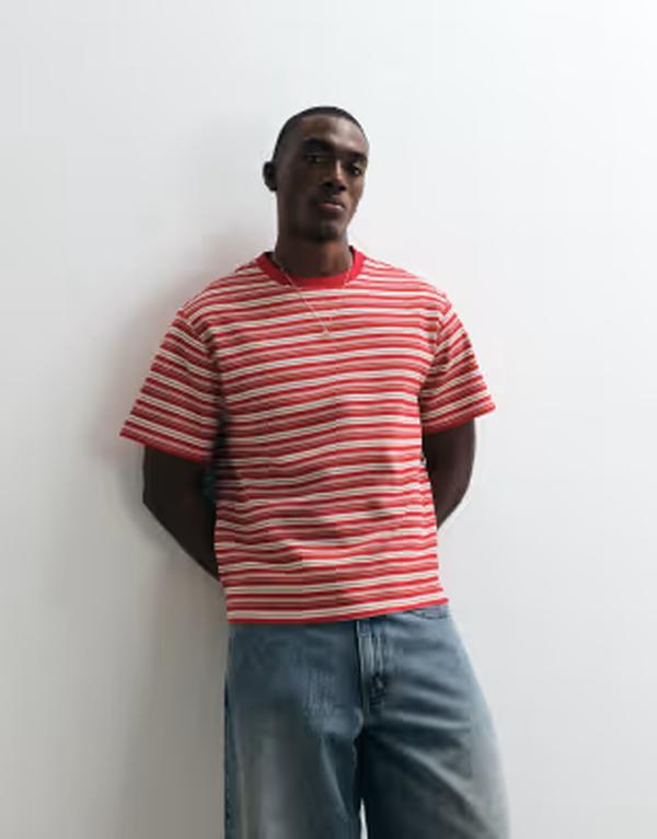 リクレイム ヴィンテージ メンズ トップス Tシャツ Reclaimed Vintage waffle short sleeve T-shirt stripes Red stripe レッド|ReVida 店