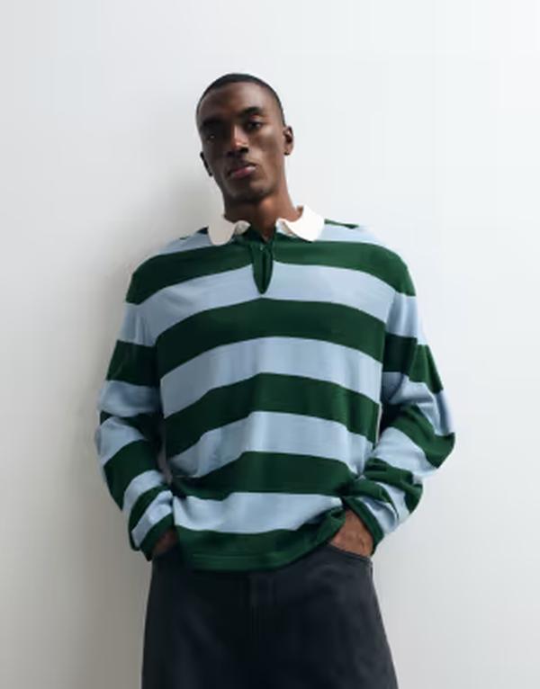 エイソス メンズ トップス ポロシャツ ニット ASOS DESIGN relaxed knit long sleeve striped polo and Multi マルチカラー｜ReVida 店