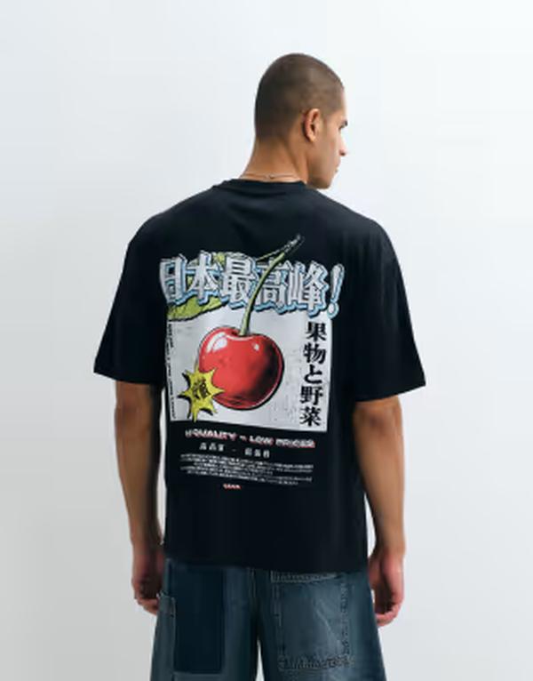 エイソス メンズ トップス プルオーバー グラフィック ASOS DESIGN oversized T-shirt with cherry graphic Black 黒いこと