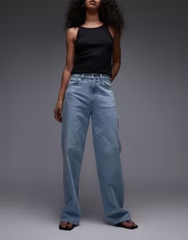 アルケット レディース ボトムス デニムパンツ ワイドレッグ ジーンズ ARKET Lupine high rise wide leg jeans in light wash LIGHT WASH BLUE ブルー｜ReVida 店