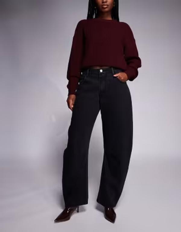 カイア レディース ボトムス デニムパンツ コットン ジーンズ Kaiia exclusive cotton rich barreleg denim jeans wash Black ブラック｜ReVida 店