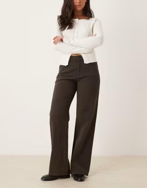 ジーナトリコ レディース ボトムス デニムパンツ ワイドレッグ ジーンズ Gina Tricot lowaist wide leg denim jeans wash Brown ブラウン|ReVida 店
