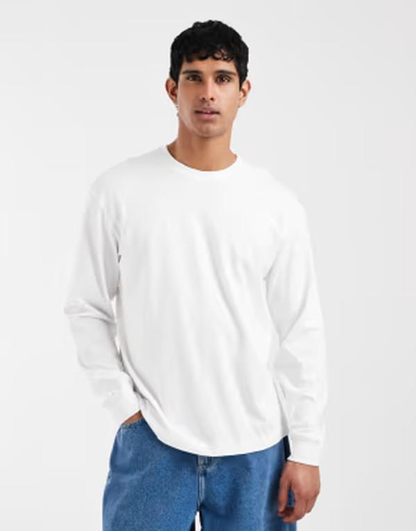 アルケット メンズ トップス Tシャツ コットン ARKET pure cotton oversized long sleeve T-shirt WHITE ホワイト｜ReVida 店