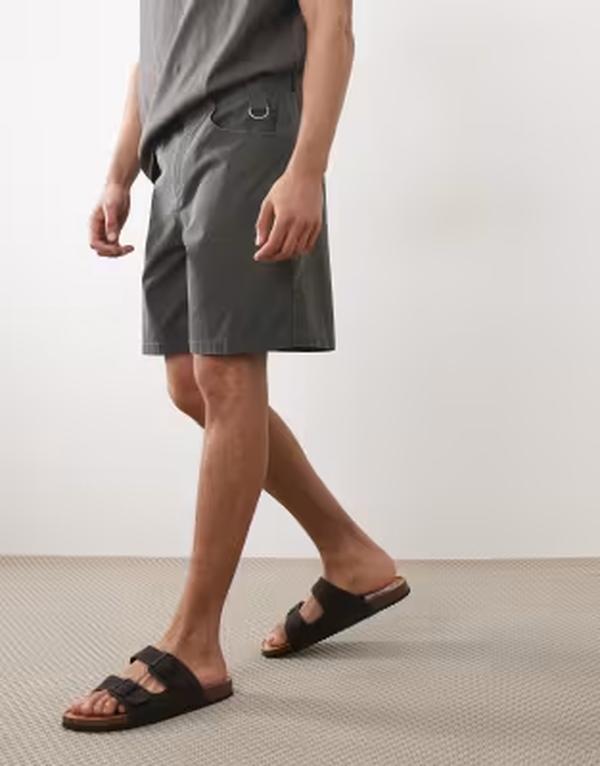 エイソス メンズ ボトムス 二分の一ズボン下・さる股引き 遊撃手ズボン下 ASOS DESIGN shorts インチ washed charcoal ripstop CHARCOAL 濃灰色