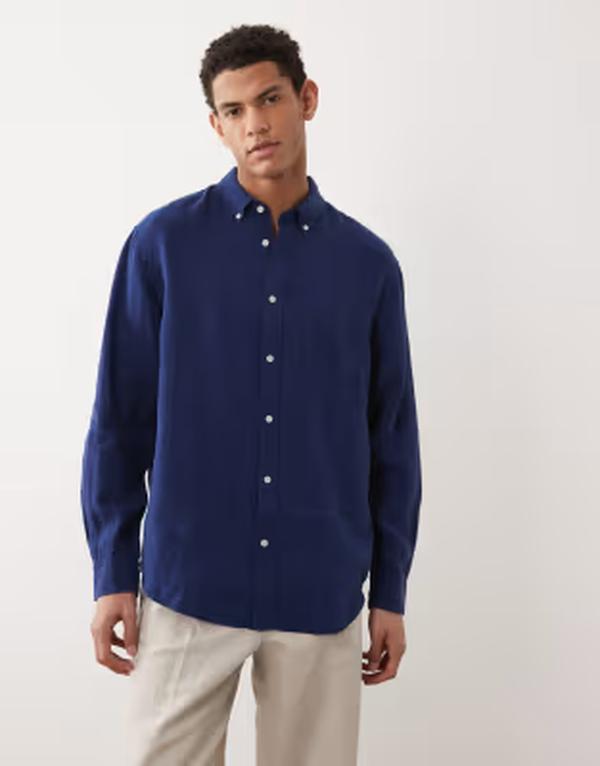 アルケット メンズ トップス シャツ リネン ARKET pure linen shirt BLUE ブルー｜ReVida 店