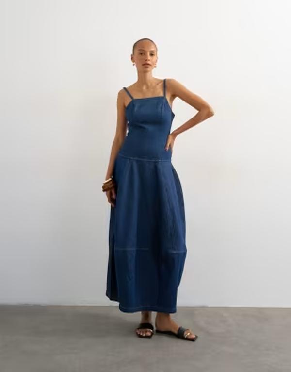 トップショップ レディース トップス ワンピース デニム マキシ Topshop denim barrel maxi dress indigo rinse Indigo rinse インディゴ｜ReVida 店