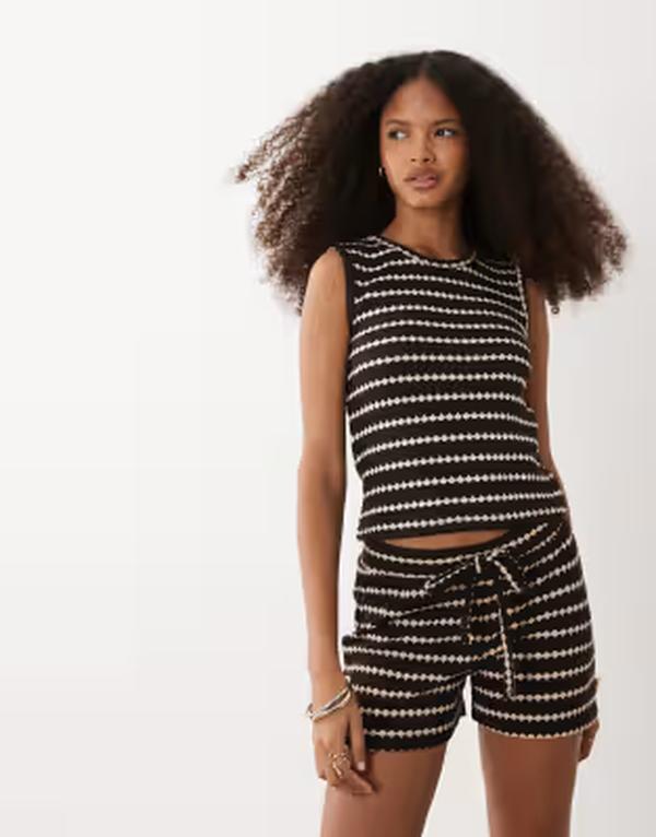 ブレーブソウル レディース ボトムス ハーフパンツ・ショーツ ショートパンツ ニット Brave Soul knit shorts and cream stripes -set BROWN ブラウン｜ReVida 店