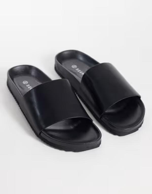 セクウェル メンズ シューズ サンダル SEQWL Marina slides PU Black PU ブラック|ReVida 店