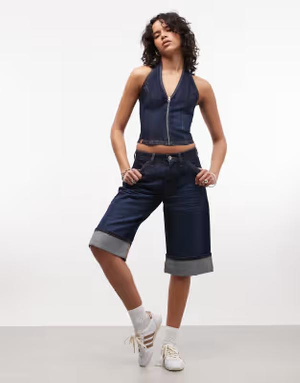 コルージョン レディース ボトムス 二分の一ズボン下・さる股引き ジーンズ 旗がしら COLLUSION denim capri pants with cuffs インチ rinsewash - part of a set Rinse wash ジーンズ