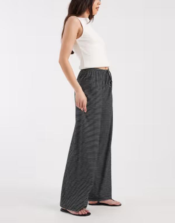 オンリー レディース ボトムス 心地好いズボン下 タイ王国科目 ONLY tie detail pants \u0026 white stripes Black 黒いこと
