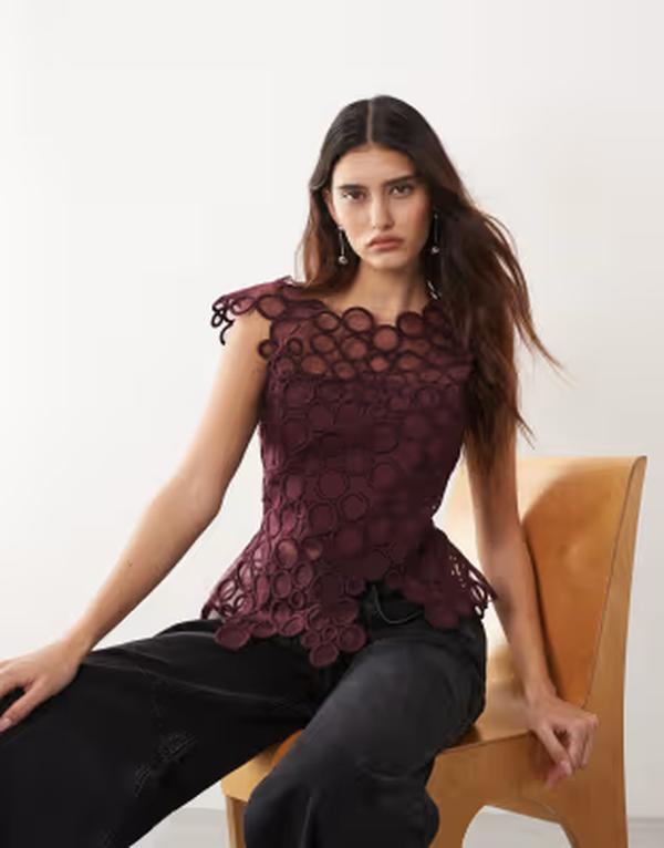 アレンジ レディース トップス シャツ 刺繍 ARRANGE circlembroide red top Burgundy バーガンディ|ReVida 店