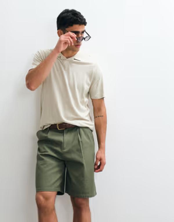 エイソス メンズ トップス スポーツシャツ レギュラー相応う リネン ASOS DESIGN regular fit camp collar polo インチ light green with linen Pelican 緑であること