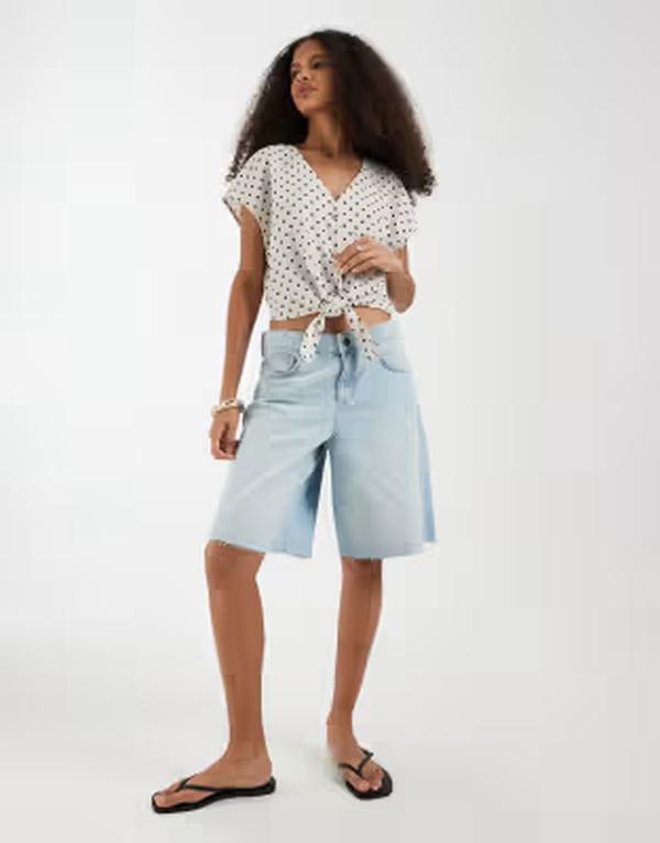 オンリー レディース トップス Tシャツ ドット柄 ドット ONLY tie front shirt polka dot Pum Delic Dot ホワイト｜ReVida 店
