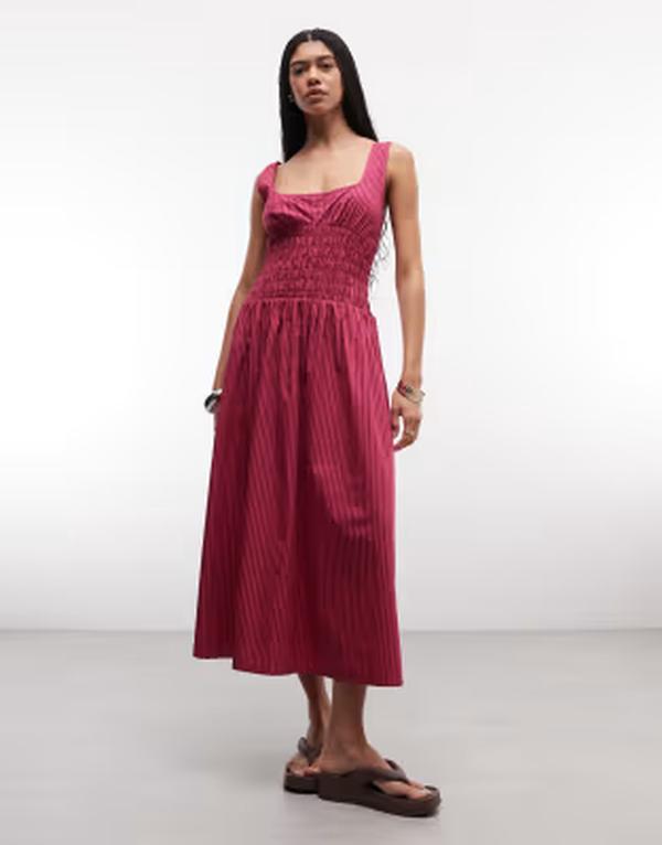 コルージョン レディース トップス ワンピース マキシ COLLUSION shir red square neck maxi dresstripe PINK ピンク｜ReVida 店 15,036円