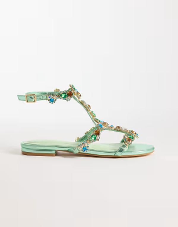 アザレア ワン レディース シューズ サンダル AZALEA WANG Azalea Sarita embellished flat sandals in aquamarine GREEN グリーン｜ReVida 店