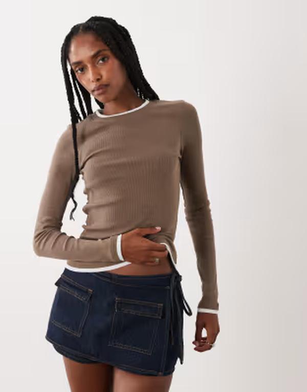 ブレーブソウル レディース トップス Tシャツ Brave Soul double layer long sleeve tee in mocha モカ|ReVida 店