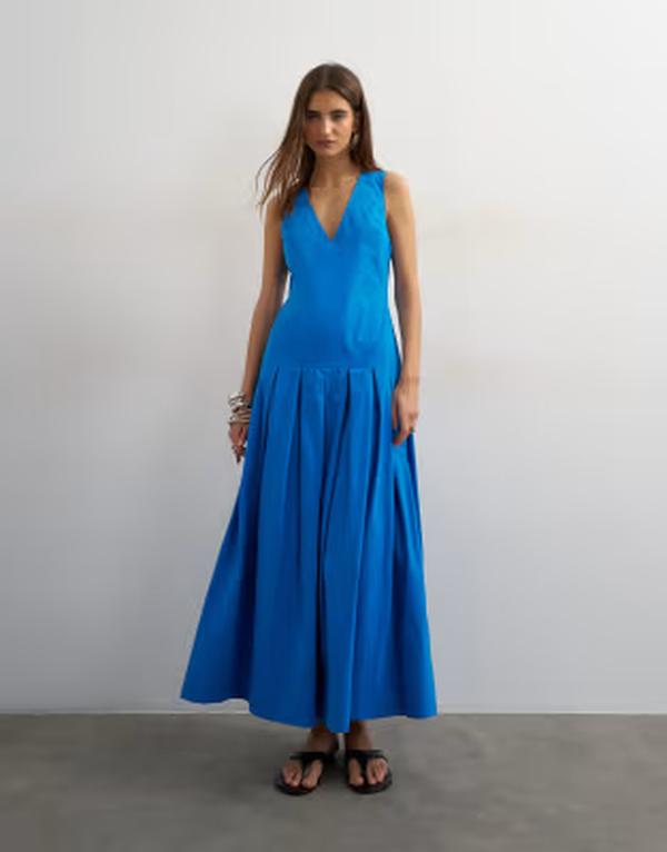 トップショップ レディース トップス ワンピース マキシ Topshopoplin structuredropped waist maxi dress in cobalt コバルト|ReVida 店