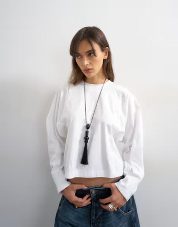 トップショップ レディース トップス Tシャツ Topshop raglan cinch cuff long sleeve top IVORY アイボリー｜ReVida 店