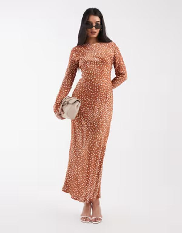 ネバーフリードレスド レディース トップス ワンピース プリント Never Fully Dressed Soho long sleeve midaxi dress deer print BROWN ブラウン｜ReVida 店