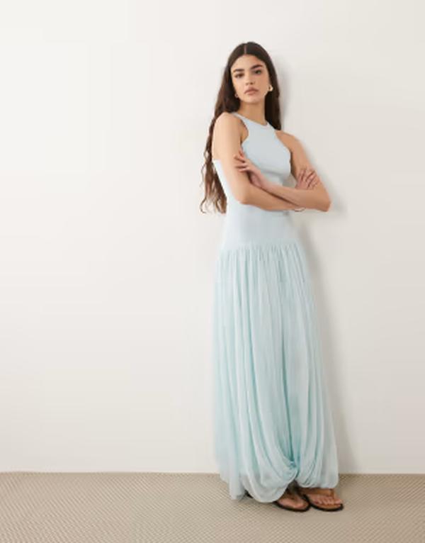 エイソス レディース トップス ワンピース マキシ ASOS DESIGN hybrid racer maxi dress in baby blue ブルー｜ReVida 店