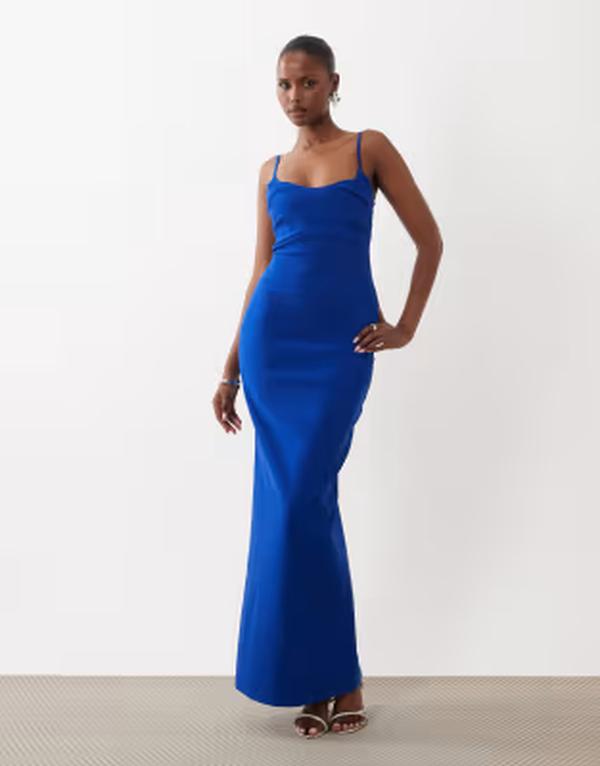 ベスパー レディース トップス ワンピース ギャザー マキシ Vesper bengaline ruched strappy cami maxi dress in cobalt コバルト｜ReVida 店
