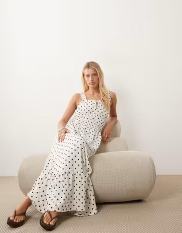 ミスセルフフリッジ レディース トップス ワンピース ドット柄 ドット マキシ Misselfridge polka dot seersucker shirredetail maxi dress Polka dot ドット|ReVida 店