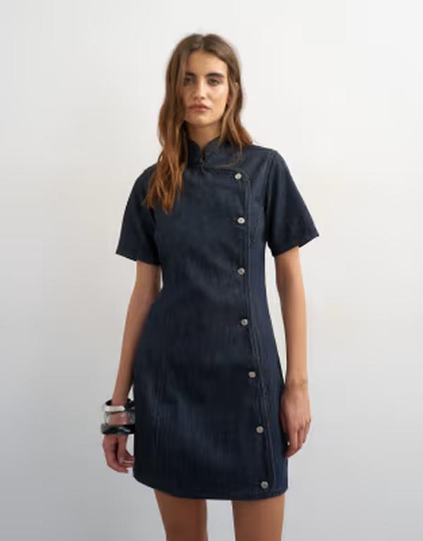 トップショップ レディース トップス ワンピース ミニ デニム Topshop denimandarin colla red mini dress indigo rinse Indigo rinse インディゴ｜ReVida 店