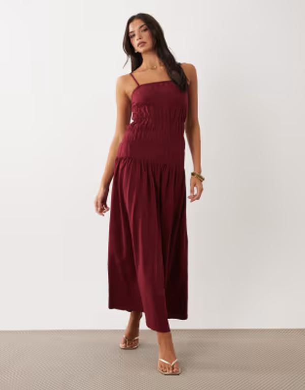 エイソス レディース トップス ワンピース ギャザー マキシ ASOS DESIGN ruched waist maxi dress in rust ラスト｜ReVida 店