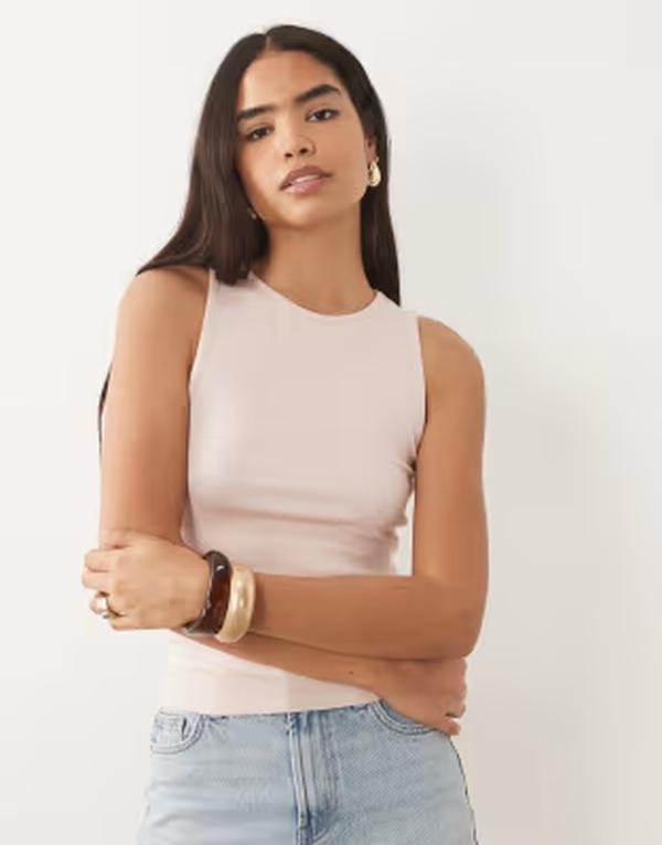 マンゴ レディース トップス ベスト コットン Mango cotton mix tank top in pastel pink ピンク|ReVida 店