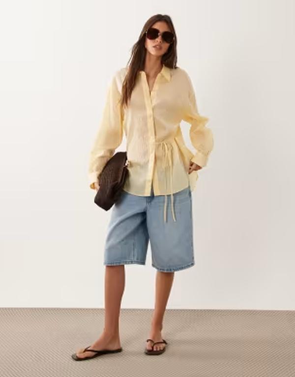 マンゴ レディース トップス シャツ Mango tie waist shirt in pastel yellow イエロー｜ReVida 店