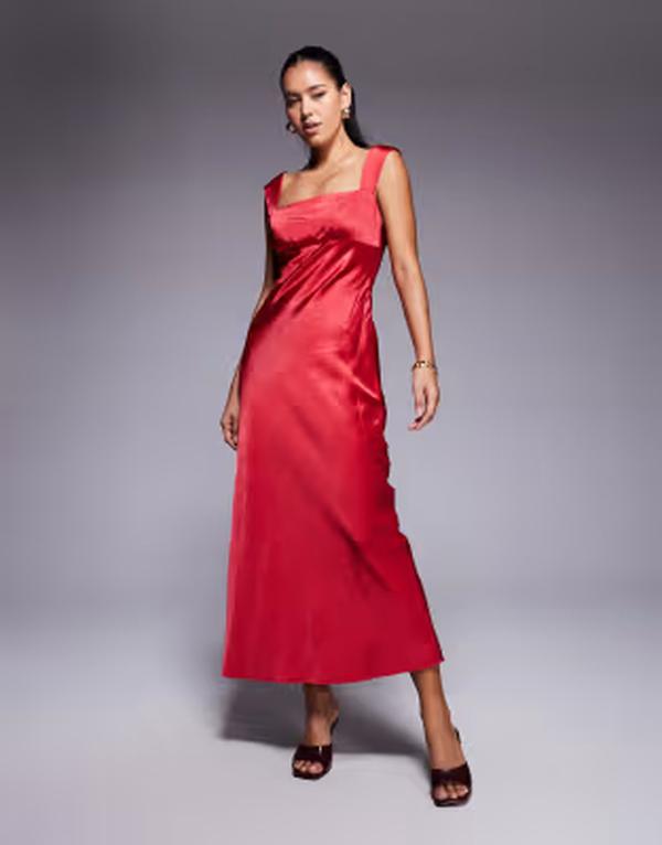 プリンセスポリー レディース トップス ワンピース サテン マキシ Princess Polly Radioactive satin square neck maxi dress RED レッド｜ReVida 店