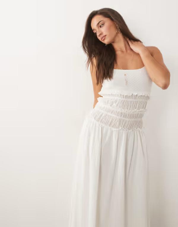 ザ・フロリック レディース トップス ワンピース コットン マキシ The Frolic exclusive textu red cotton frill shir red bodice detail cami maxi dress WHITE ホワイト｜ReVida 店