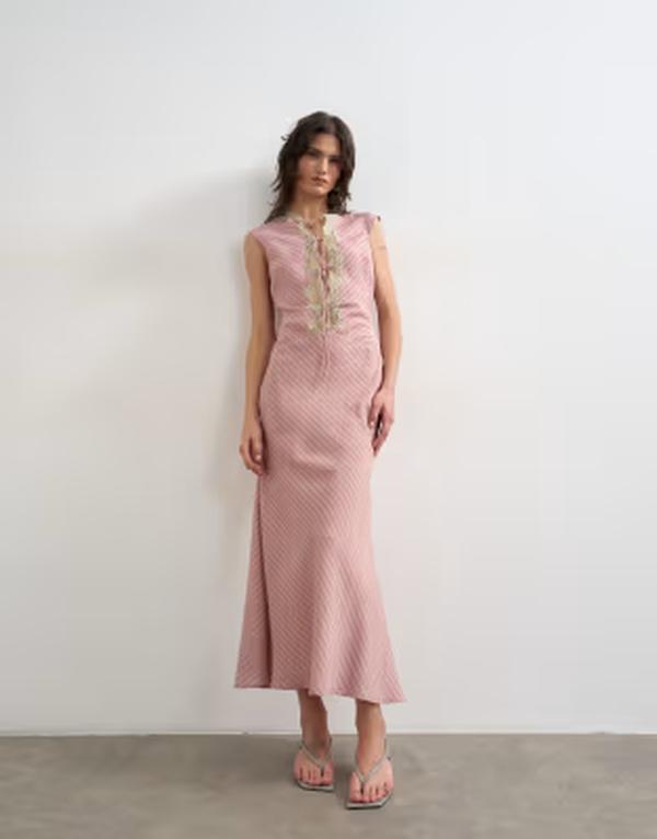 トップショップ レディース トップス ワンピース Topshop delicate tie front dresstripe Pink stripe ピンク｜ReVida 店