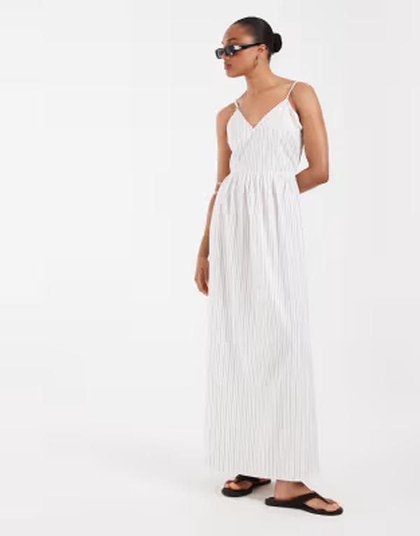 ベロモーダ レディース トップス ワンピース プリント ミディ Vero Moda Tall camidi dresstriped print Sno white ホワイト|ReVida 店