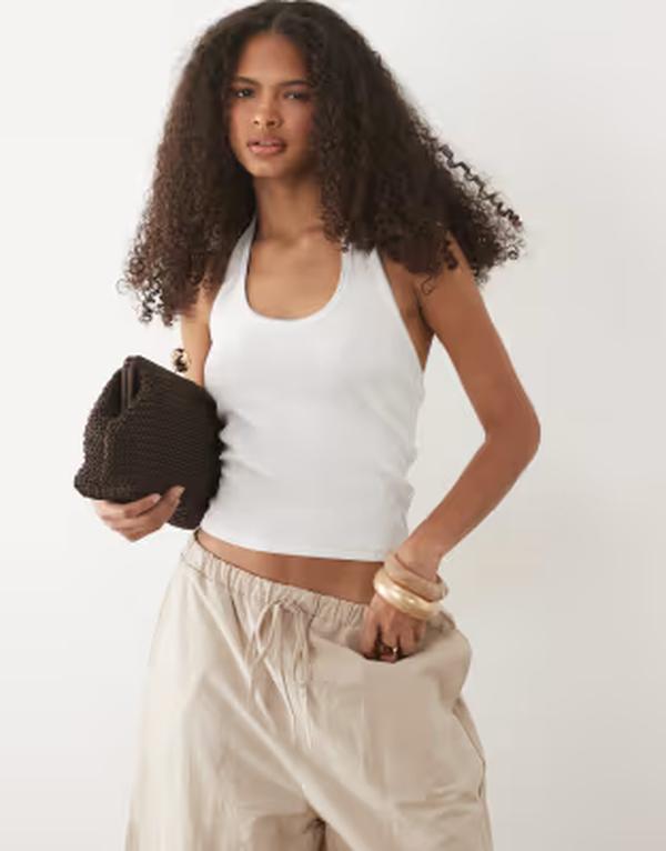 マンゴ レディース トップス シャツ コットン ホルター Mango Teen cotton richalterneck top with stitch detailing WHITE ホワイト｜ReVida 店