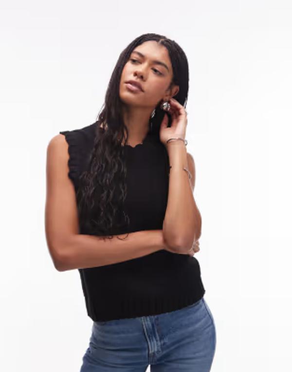 アルケット レディース トップス ベスト ニット ARKET knitank top with frill edge detail Black ブラック|ReVida 店