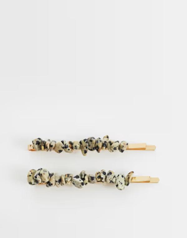 デザインビーロンドン レディース アクセサリー DesignB London pack of 2 chipped natural stone hair clips CREAM クリーム｜ReVida 店