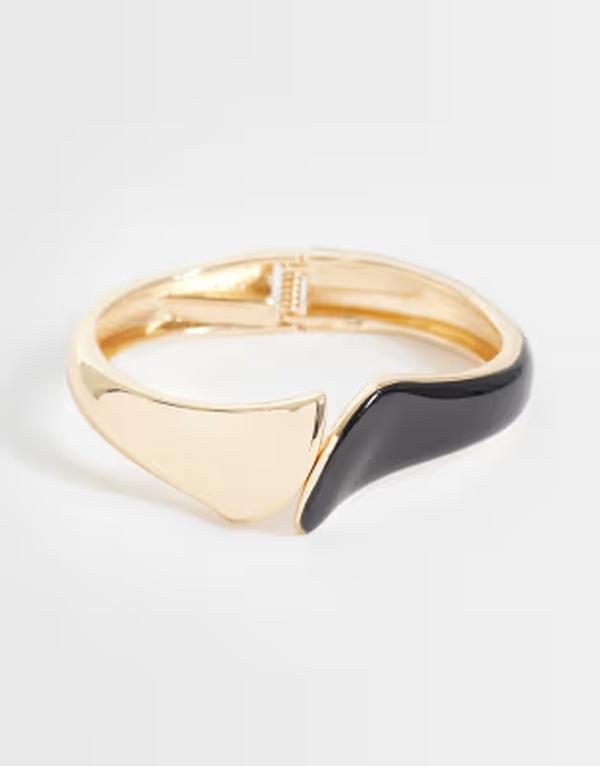 エイソス レディース アクセサリー ブレスレット・バングル・アンクレット ASOS DESIGN cuff bracelet with mixed black resin and gold tone GOLD ゴールド｜ReVida 店