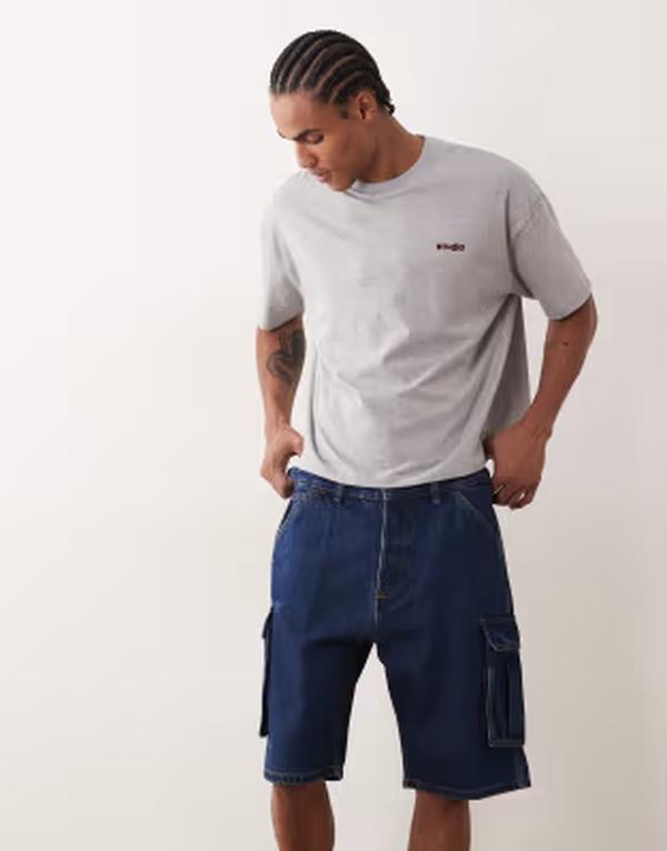 ジャック アンド ジョーンズ メンズ ボトムス ハーフパンツ・ショーツ ショートパンツ デニム Jack & Jones Alex baggy denim cargo shorts in dark Blue Denim デニム｜ReVida 店 12,586円