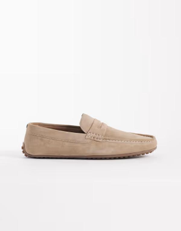エイソス メンズ シューズ スリッポン・ローファー スエード ASOS DESIGN penny driver loafer in stone suede STONE ストーン|ReVida 店