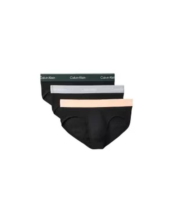 カルバンクライン メンズ アンダーウェア ブリーフパンツ コットン Calvin Klein Icon Cotton Stretch 3 pack hip briefs with colo red waistbands BLACK W/ DARKEST SPR ブラック|ReVida 店