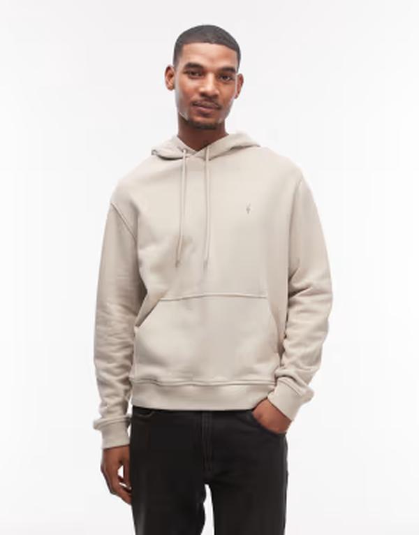 オールセインツ メンズ アウター パーカー・スウェット ロゴ AllSaints Asher logo hoodie in sand brown ブラウン|ReVida 店