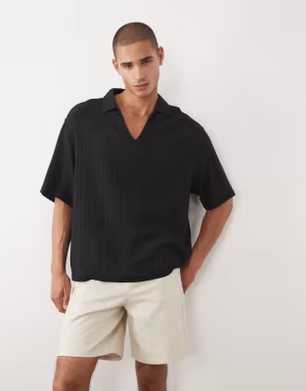エイソス メンズ トップス シャツ ASOS DESIGN oversized over thead eyelet shirt Black ブラック｜ReVida 店 13,121円