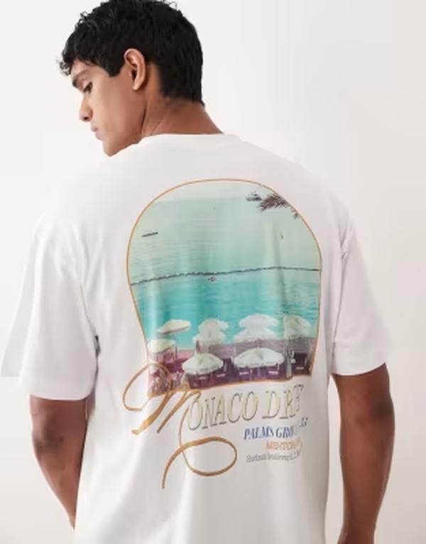 ジャック アンド ジョーンズ メンズ トップス Tシャツ プリント Jack & Jones oversized T-shirt with scenic backprint Bright White ホワイト｜ReVida 店