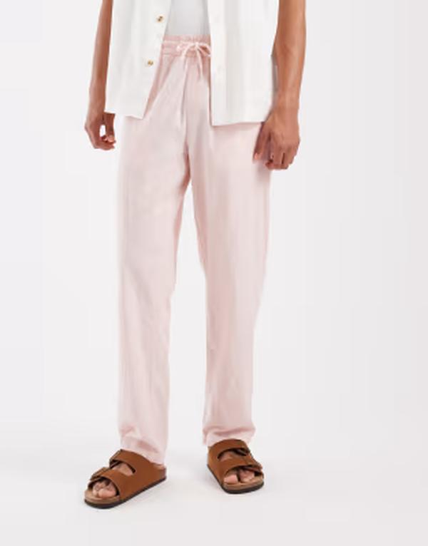 ブレンド メンズ ボトムス カジュアルパンツ レギュラーフィット ドローコードウエスト コットン リネン BLEND cotton-linen drawstring waist regular fit pants in peach ピーチ|ReVida 店