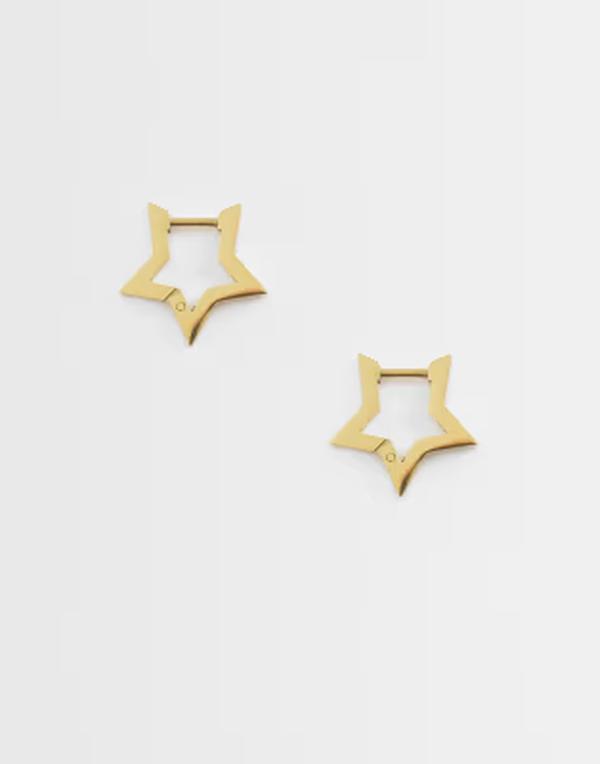 エイソス メンズ アクセサリー ピアス・イヤリング Tシャツ ASOS DESIGN waterproof stainlessteel star hoop earrings tone GOLD ゴールド｜ReVida 店