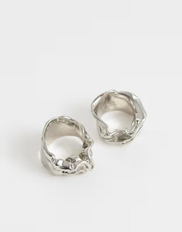 ウィークデイ レディース アクセサリー リング Weekday abstract rings 2-pack tone Rhodium シルバー|ReVida 店